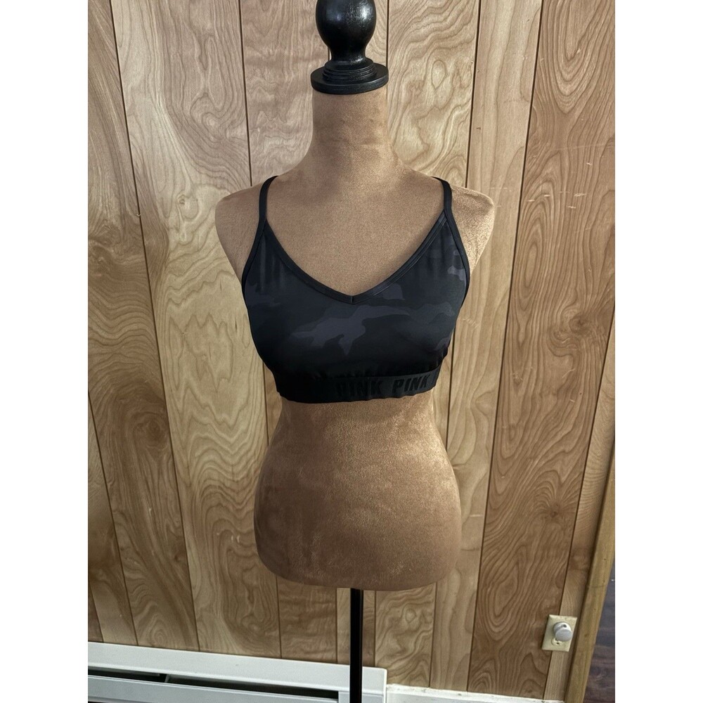 Victoria's Secret PINK lightly-lined sports bra black camouflage pattern Size XS